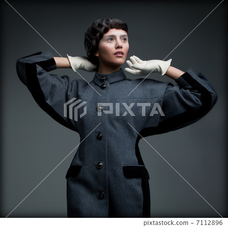 Aristocratically Styled Woman in Autumn Elegant Outfit. Old-fashioned Collection 7112896