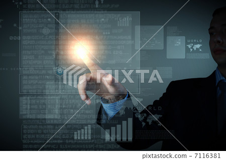 Business man touching display Business man touching display 7116381