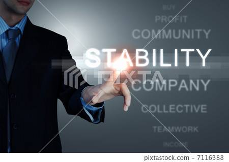 Business man touching display Business man touching display 7116388