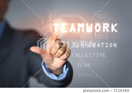 Business man touching display Business man touching display 7116389