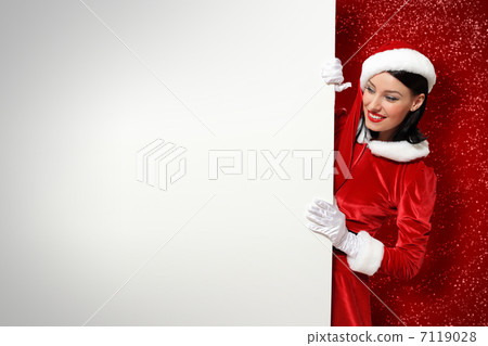 santa girl with a blank banner santa girl with a blank banner 7119028