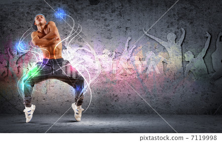 young man dancing hip hop with color lines young man dancing hip hop with color lines 7119998