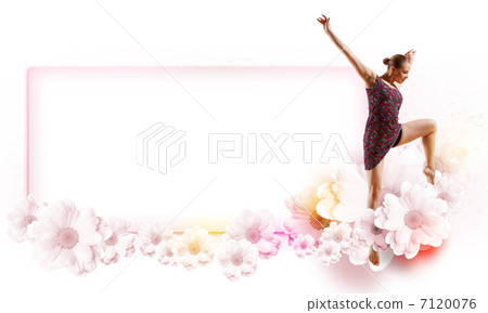 Girl in color dress dancing.Collage 7120076