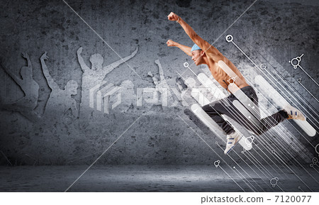 young man dancing hip hop with color lines 7120077