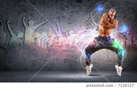 young man dancing hip hop with color lines 7120127