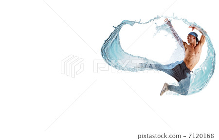 young man dancing hip hop with color lines 7120168