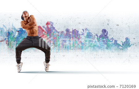 young man dancing hip hop with color lines young man dancing hip hop with color lines 7120169