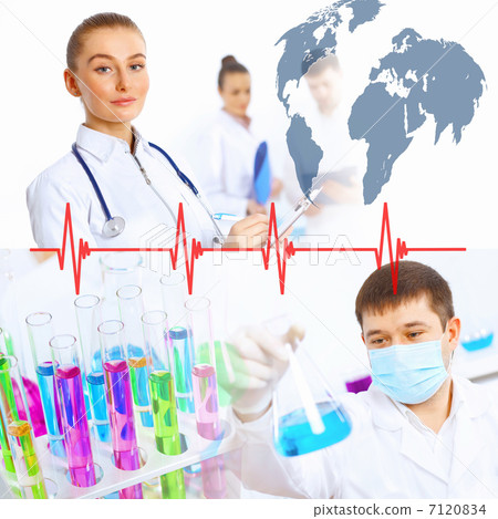 Collage with scientist in laboratory 7120834