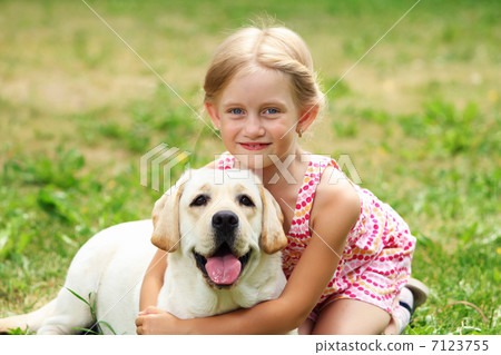 little girl with her dog 7123755
