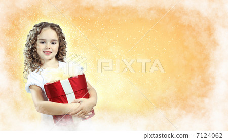 Happy girl opening gift box Happy girl opening gift box 7124062