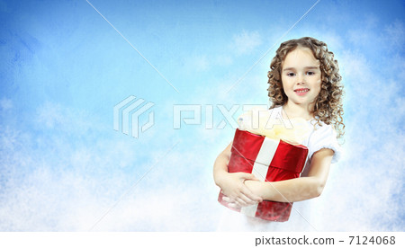 Happy girl opening gift box Happy girl opening gift box 7124068