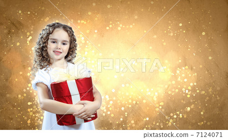 Happy girl opening gift box Happy girl opening gift box 7124071