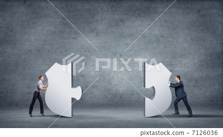 Piece of puzzle and business persons Piece of puzzle and business persons 7126036