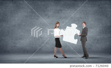 Piece of puzzle and business persons Piece of puzzle and business persons 7126040