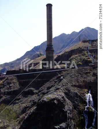 Ashio Copper Mt. Motoyama smelter trace and chimneys 7134434