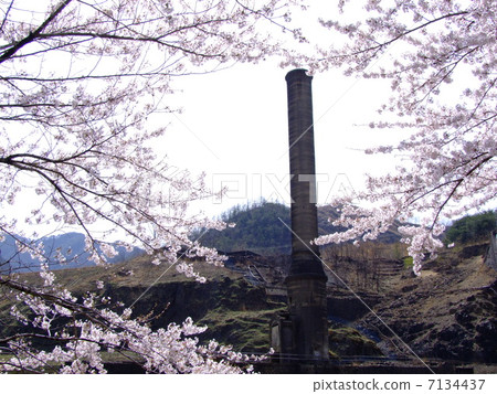 Ashio Copper Mt. Motoyama smelter trace and chimneys 7134437