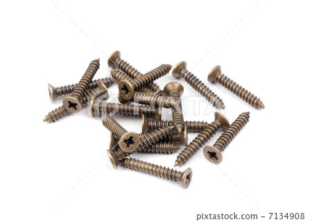 Brass screws isolation on a white  background 7134908