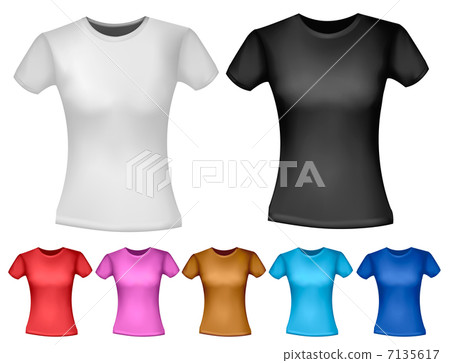Black and white and color woman polo t-shirts. Design template. 7135617