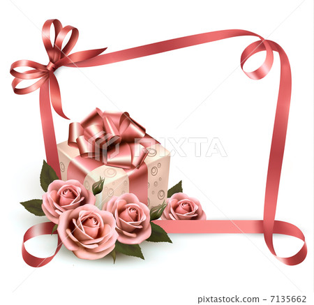 Retro holiday background with pink roses and gift box. Vector il Retro holiday background with pink roses and gift box. Vector il 7135662
