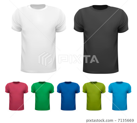 Black and white and color men polo shirts. Design template. Vect 7135669