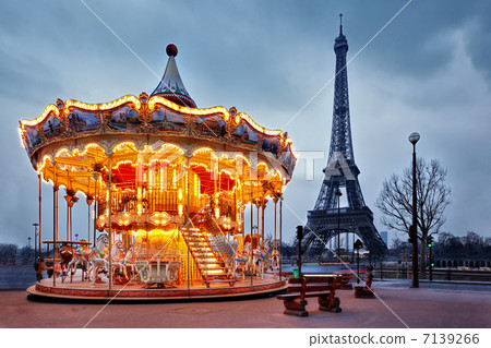 vintage carousel close to Eiffel Tower, Paris vintage carousel close to Eiffel Tower, Paris 7139266