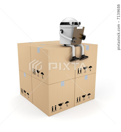 Robot with clipboard and boxes Robot with clipboard and boxes 7139686