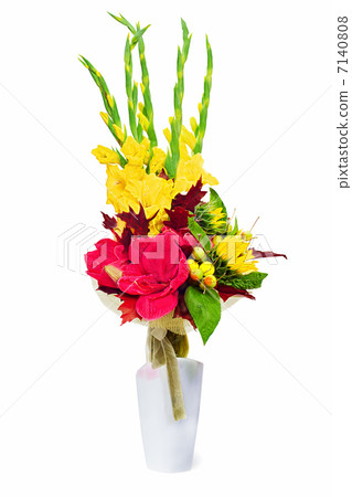 Bouquet from gladioluses arrangement centerpiece in vase isolate Bouquet from gladioluses arrangement centerpiece in vase isolate 7140808