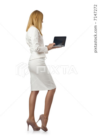 Attractive businesswoman with laptop on white 7147272