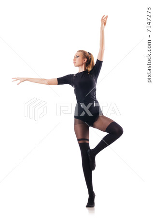 Young woman dancing on white background 7147273