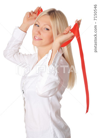 Young smiling blonde in a white shirt Young smiling blonde in a white shirt 7150546