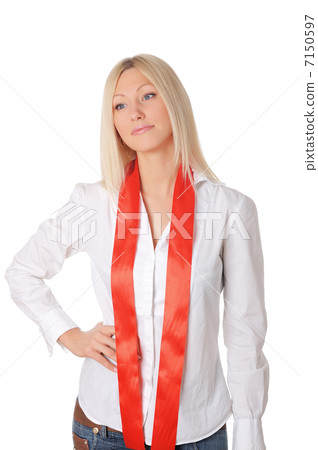 Young smiling blonde in a white shirt Young smiling blonde in a white shirt 7150597