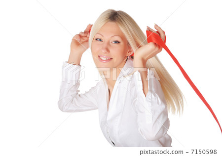 Young smiling blonde in a white shirt Young smiling blonde in a white shirt 7150598