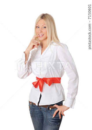 Young charming blonde in a white shirt Young charming blonde in a white shirt 7150601