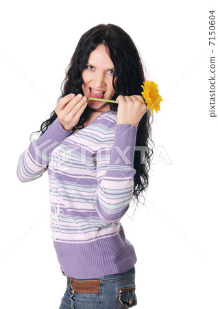 young charming brunette in a sweater young charming brunette in a sweater 7150604