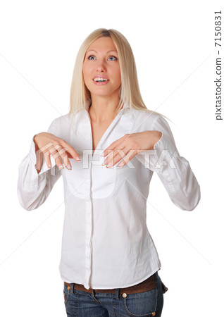 Young smiling blonde in a white shirt Young smiling blonde in a white shirt 7150831