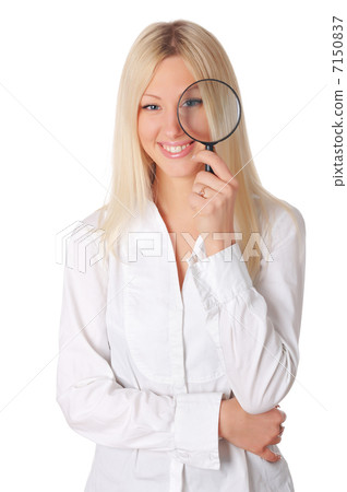 Young smiling blonde in a white shirt Young smiling blonde in a white shirt 7150837