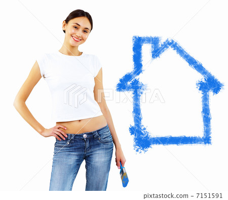 Young woman with paint brush 7151591