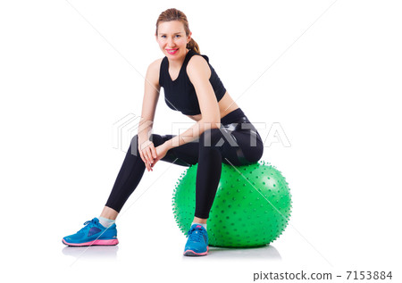 Young girl with swiss ball doing exercise Young girl with swiss ball doing exercise 7153884