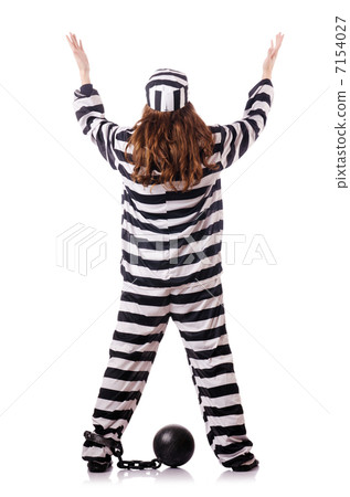 Prisoner in striped uniform on white 7154027