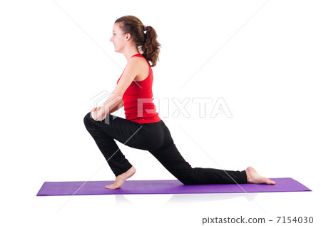 Young female doing exercises on white 7154030