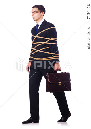 Businessman tied up with rope on white Businessman tied up with rope on white 7154428