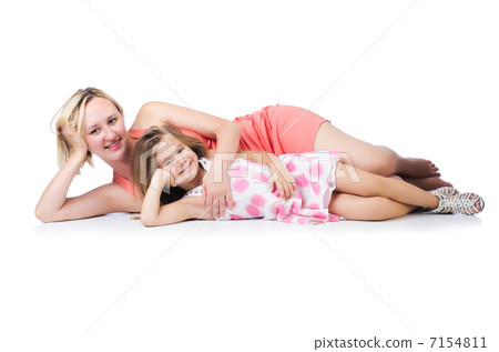 Happy mother and daughter isolated on white Happy mother and daughter isolated on white 7154811