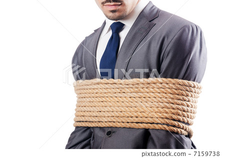 Man tied up with rope on white Man tied up with rope on white 7159738