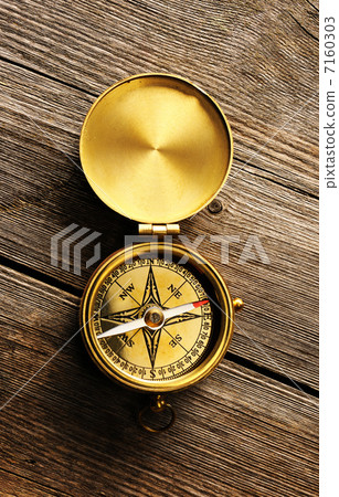 Antique compass over wooden background 7160303