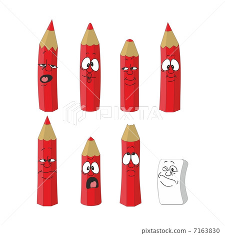 Cartoon emotional red pencils set color 12 Cartoon emotional red pencils set color 12 7163830