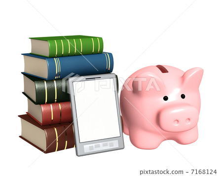 Piggy bank, e-book and books Piggy bank, e-book and books 7168124