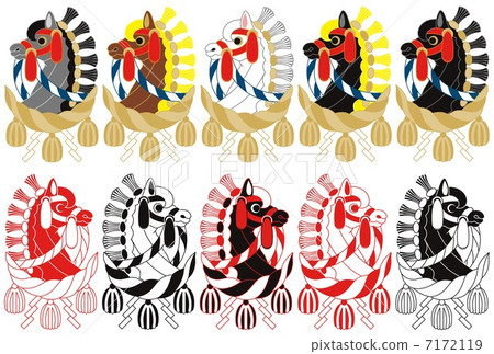 Illustration material for a New Year's card for 2014 Year's card (decorative horse and caterpillar) Digital 10-piece set 7172119