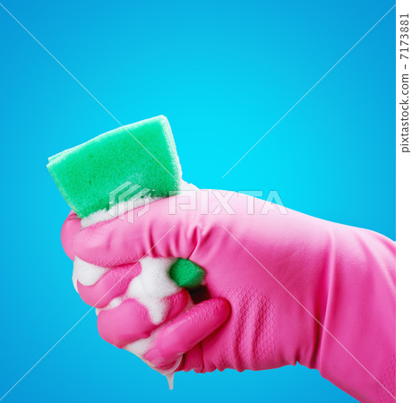 Hand gloves and a sponge 7173881