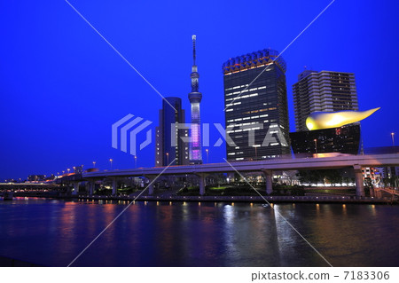 Night view of Sky Tree and Sumida River Night view of Sky Tree and Sumida River 7183306