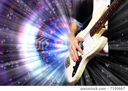 Young guitar player performing in night club 7190667